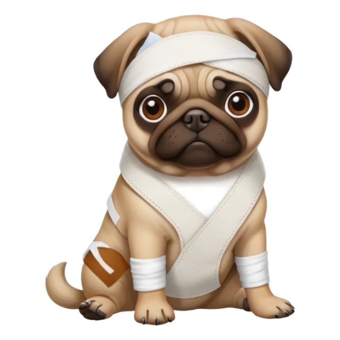 Pug with a broken left leg in bandage sticker