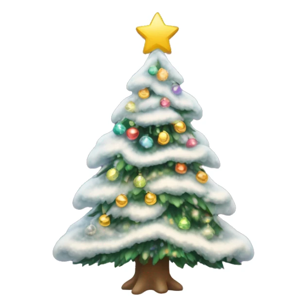 New Year's snow-covered Christmas tree in light lights and with bows instead of toys sticker