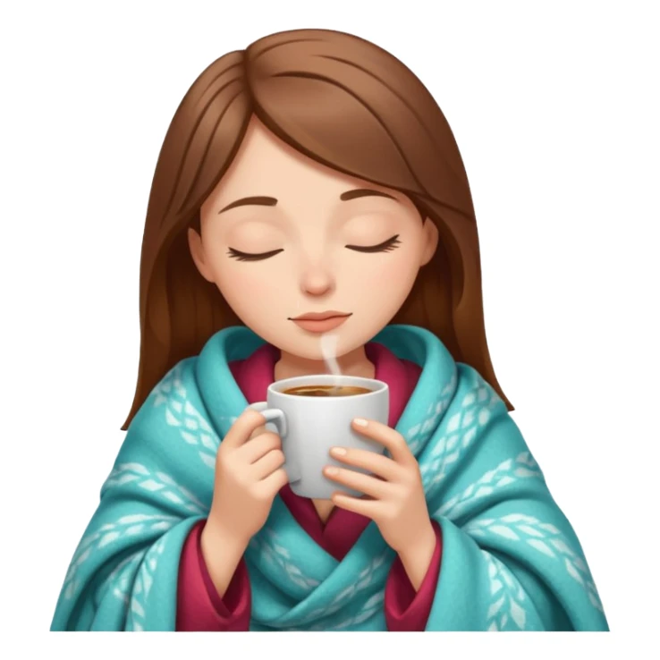 brown-haired white girl inside a blanket sipping coffee eyes closed sticker