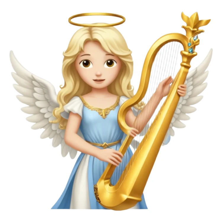Female angel holding harp with flowing hair sticker