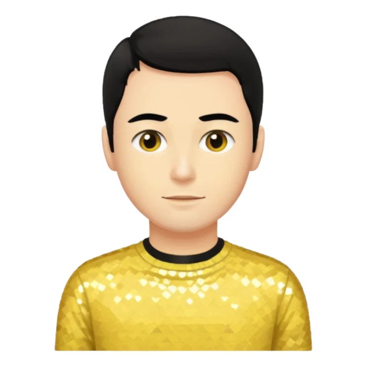 Greg Page from The Wiggles with black hair, yellow sequin skivvy shirt sticker