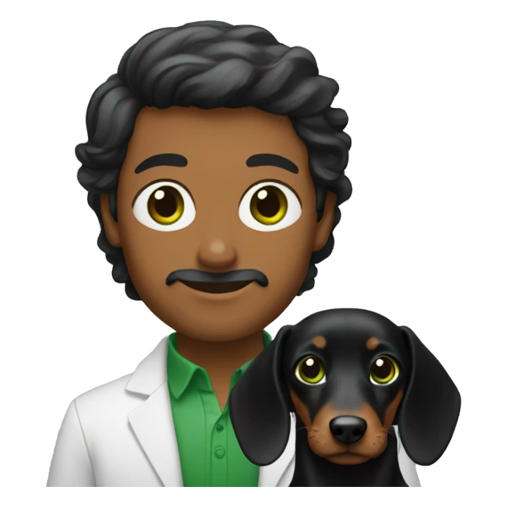 Lebanese with green eyes holding a black dachshund sticker