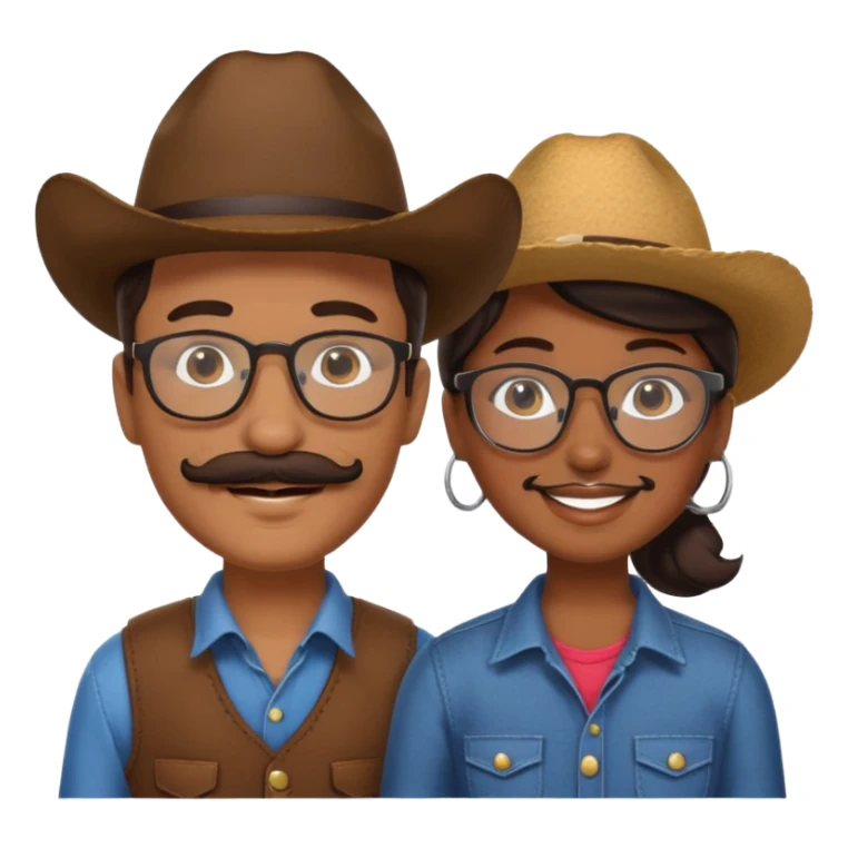 White brown cow boy with glasses and mustache with black girl sticker