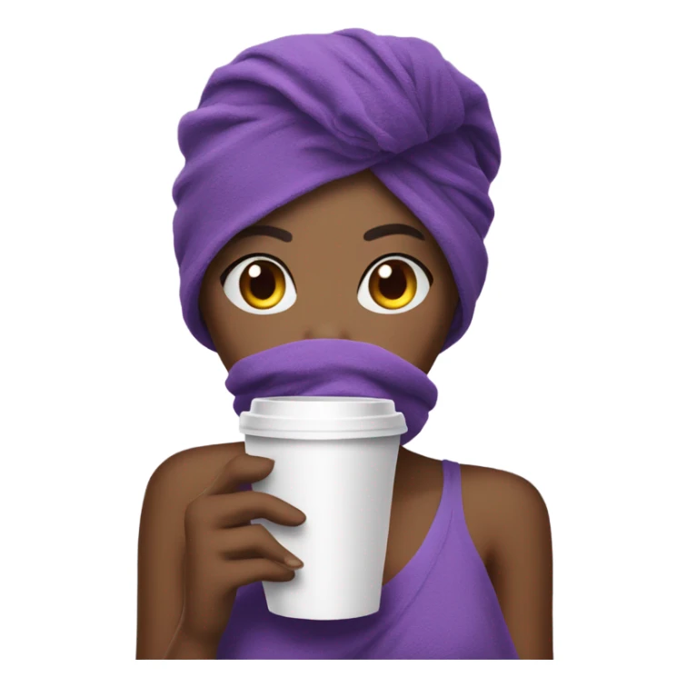 beautiful girl with a purple towel on her head drinks coffee sticker