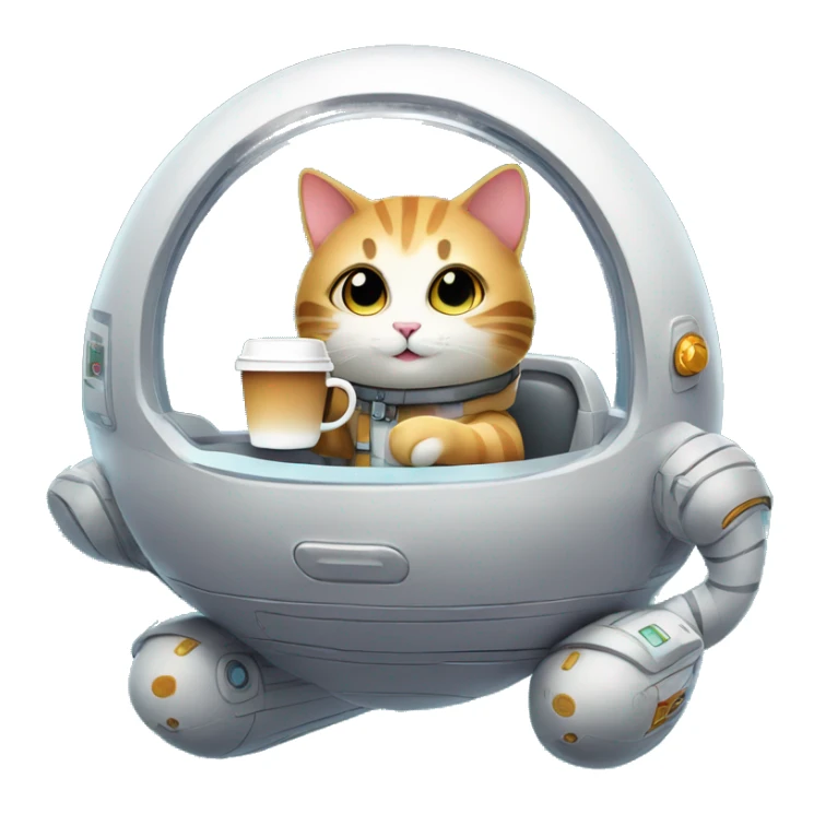 Cute hovercat in a space ship in space with coffee cup on it's hand sticker