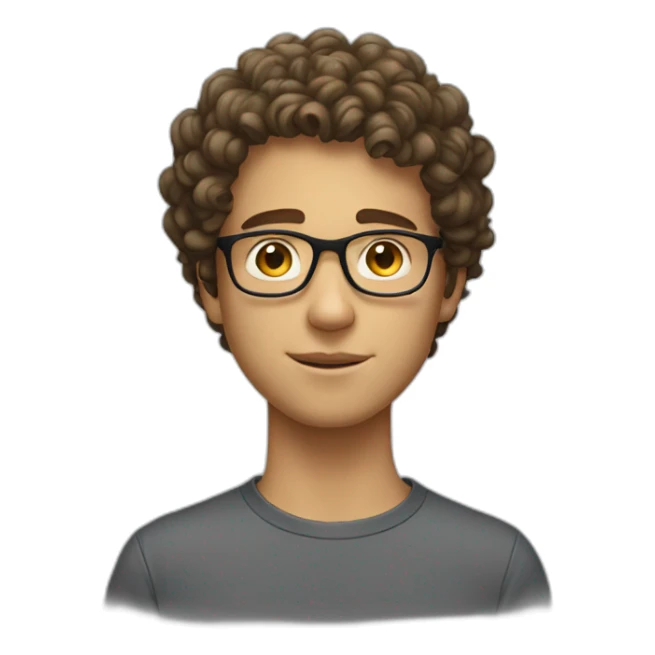 white male with glasses, short face, curly hair, 16 years old, short sticker