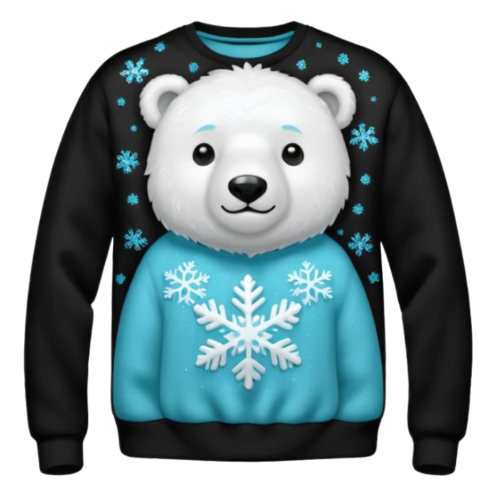 Glitter polar bear
with cyan snowflake on a black sweatshirt sticker