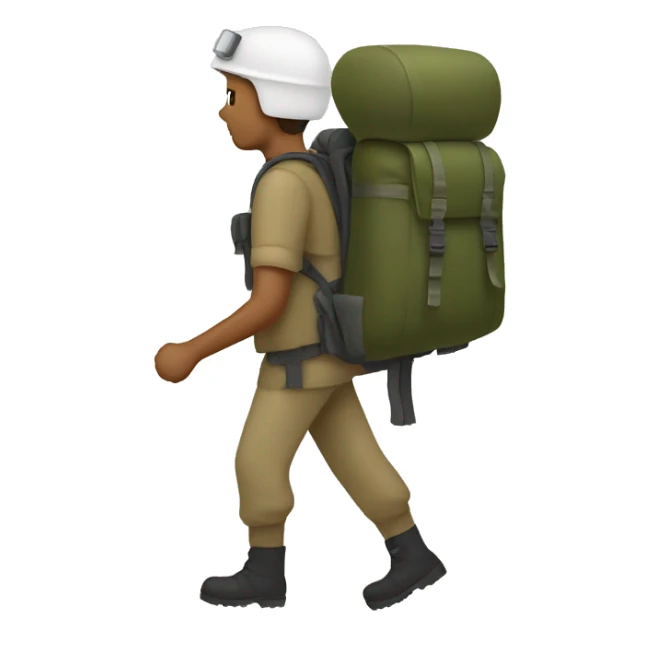 A person hiking with a military rucksack sticker