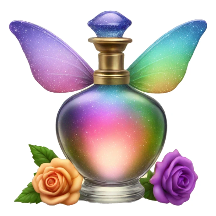 Rainbow magic fairy sparkling old Antique oil perfume bottle with herbal and rose flowers sticker