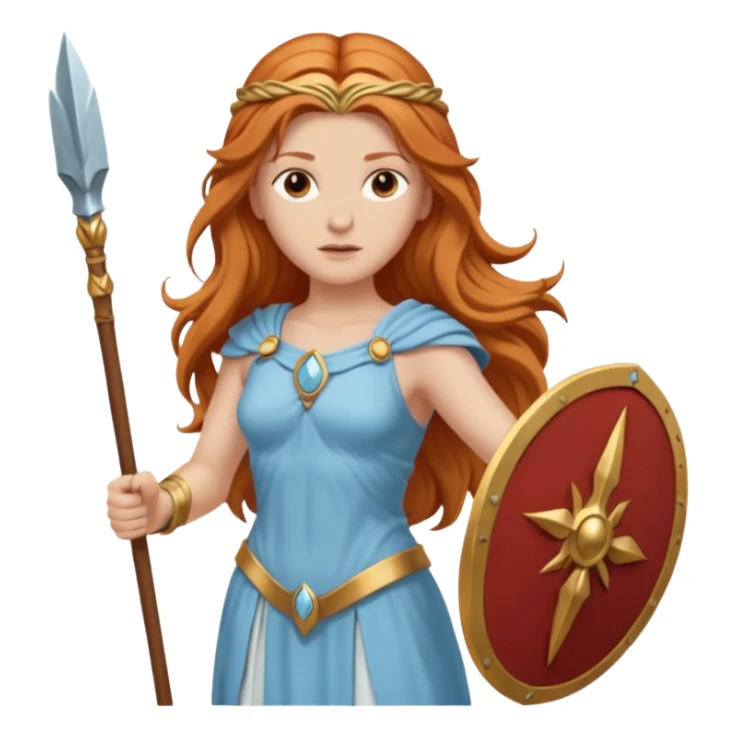 Minerva, Wisdom Goddess from Rome Mythology with long reddish blonde hair, light blue outfit sticker