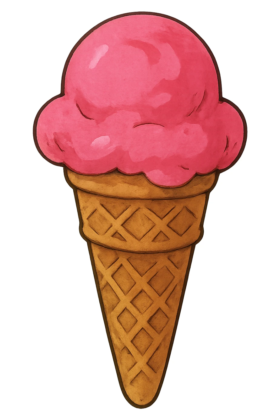 ghibli style icon of a bold pink ice cream cone sticker