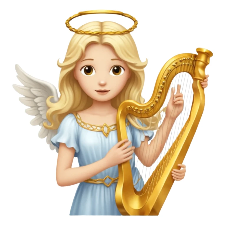 Female angel holding harp with flowing hair sticker