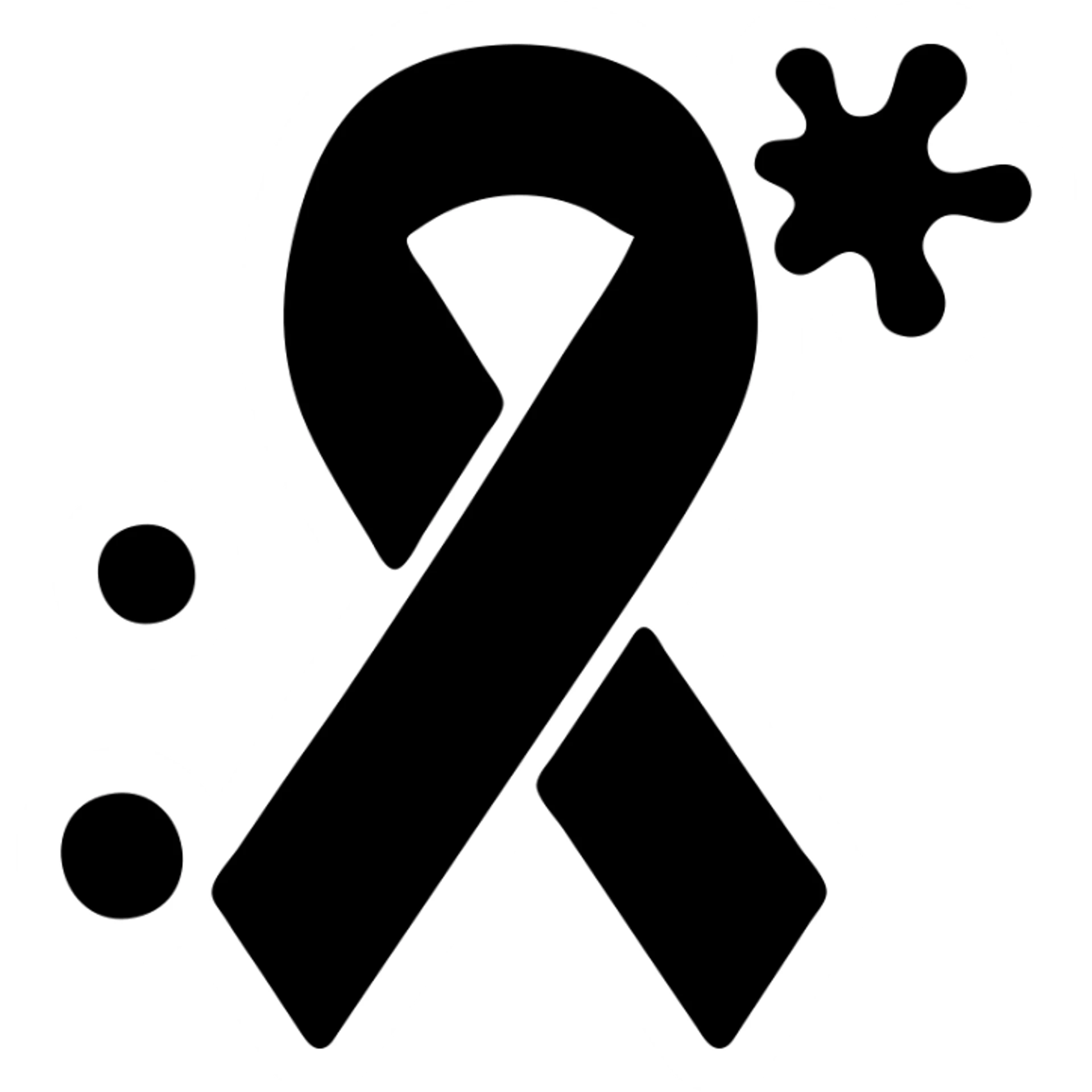 solid black icon of a pink ribbon with blood splatters sticker