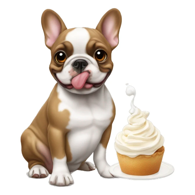 Fawn pied French bulldog eating whipped cream sticker