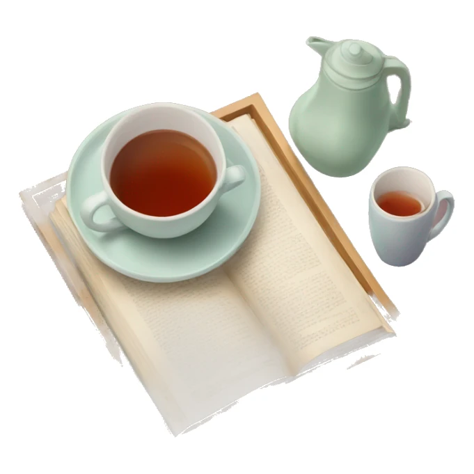 tray with book and cup of tea on it sticker