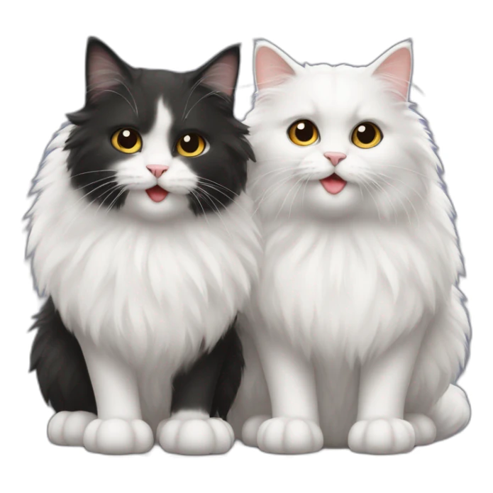 Two cute fluffy cats one black and one white kissing sticker