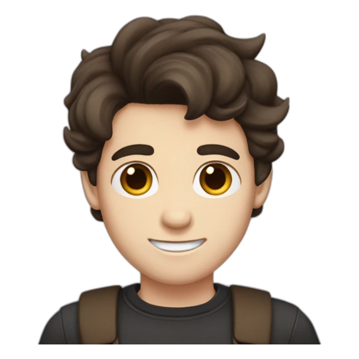 boy, big eyebrows, middle part, big teeth, pale skin, dark brown hair, mustache sticker