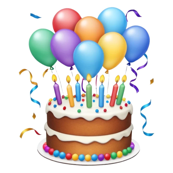 festive birthday scene with balloons, confetti, and a cake, expressing happiness and celebration sticker