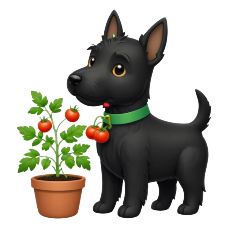 Black Scottie dog gardening with herbs and tomatoes sticker