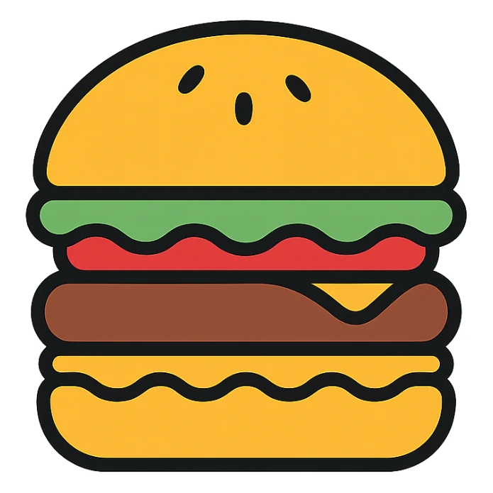 burger lineal color icon with black outlines minimal details sticker