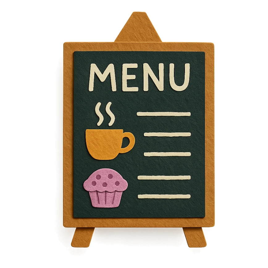 small café chalkboard menu with hand-drawn pastel doodles sticker