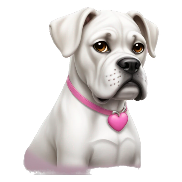 Sitting white boxer doggie with pink nose sticker