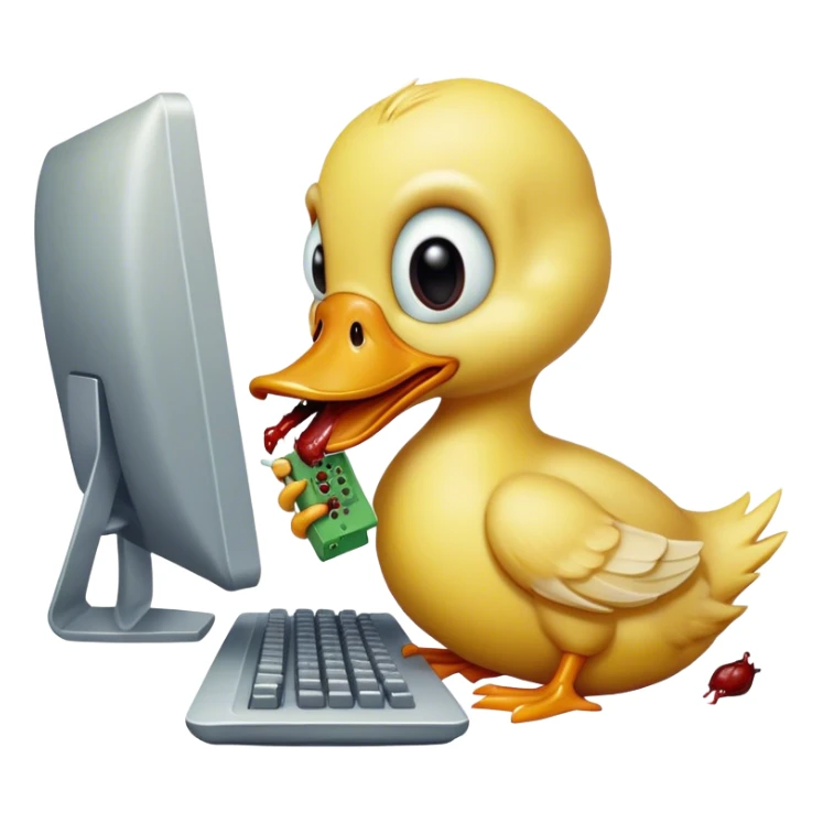 Zombie duckling eating (nibbling) computer infected with YOUAREANIDIOT computer virus  sticker