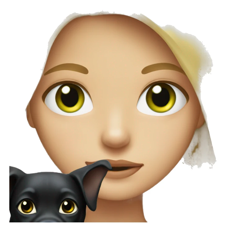 Blonde girl with green eyes with black dog sticker