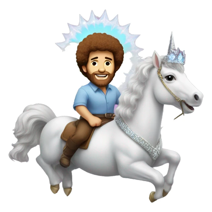 bob ross with a tiara riding a uniorn sticker