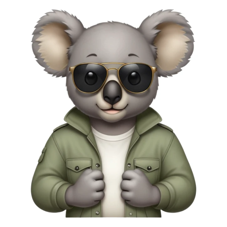 anthropomorphised koala in casual clothing, wearing dark sunglasses, fierce pose sticker