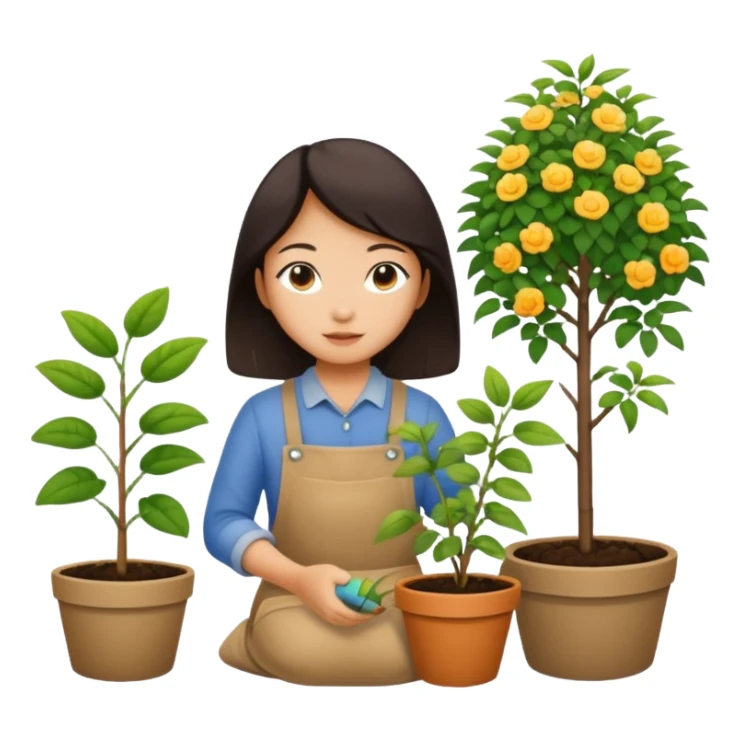 Asian girl planting in a garden sticker