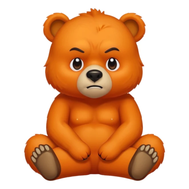 Create a orange friendly bear, make him look like from a kid cartoon. Show his whole body. Make him look shy and cross his leg while he is standing. make him look mad sticker