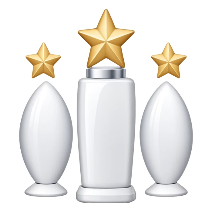 three white standing beauty products, mini stars around sticker