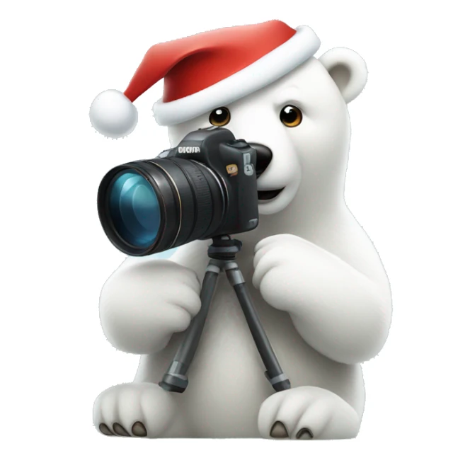 Polar bear in a Santa hat holding a canon Camera  sticker
