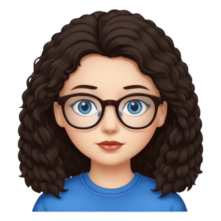 White girl dark brown fluffy hair blue eyes glasses sticker