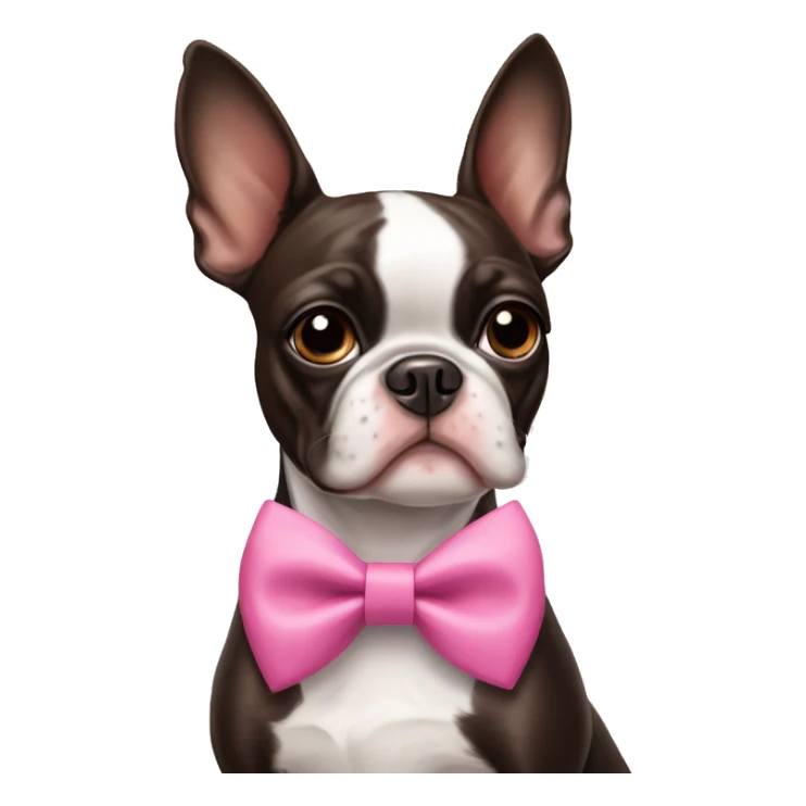 Cinnamon Boston terrier wearing a pink bow  sticker