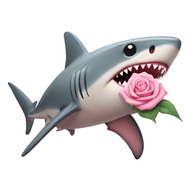 pastel pink shark holding a rose sticker