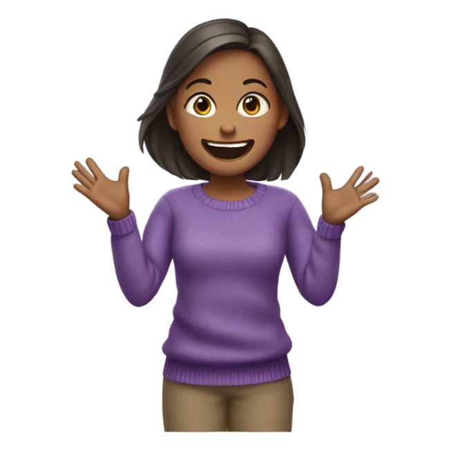 girl in purple sweater throwing hands in air sticker