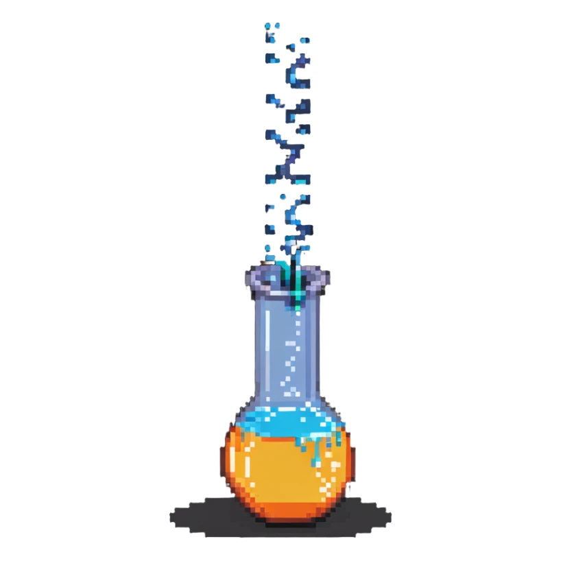 exothermic chemical reaction, beaker with bubbling liquid and heat lines sticker