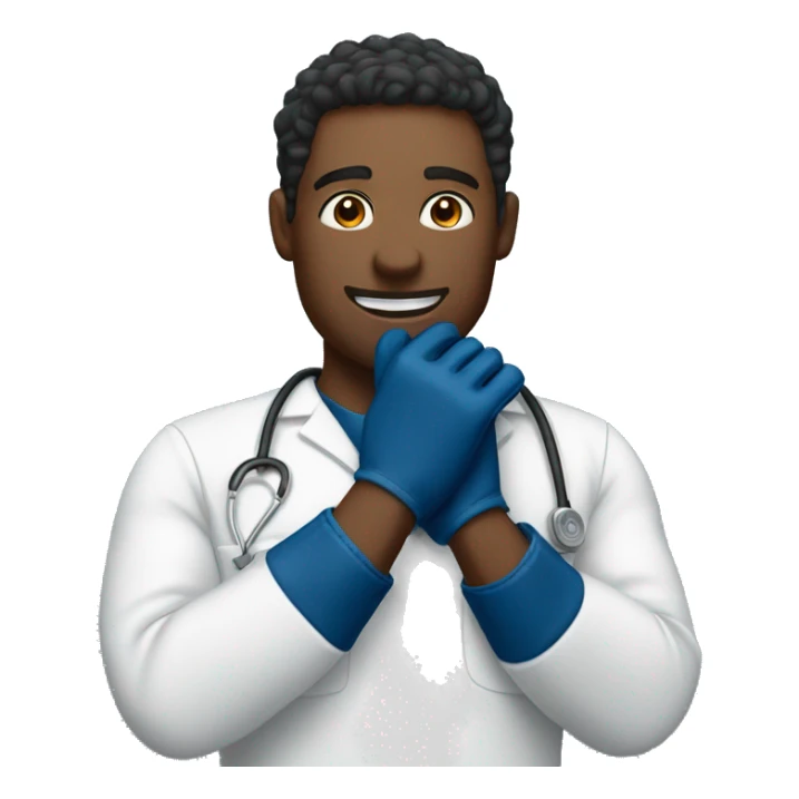 Man in navy scrubs putting on gloves sticker