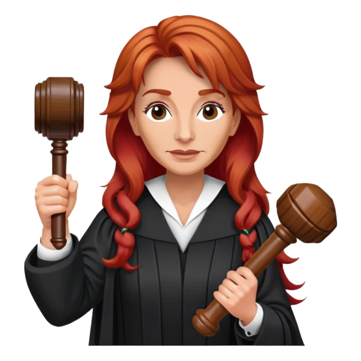 Judge Judy with long red hair and her gavel in her hand sticker