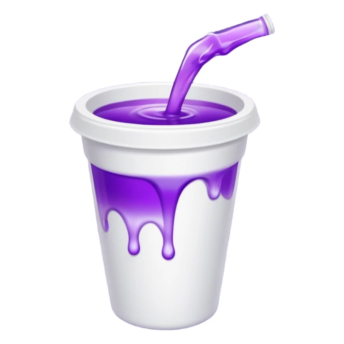 a white styrofaom cup with purple liquid that is tipped over with the liquid slightly pouring out sticker