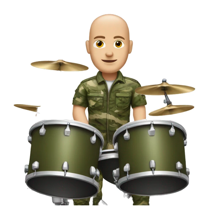 White male without hair on the head playing the drums in camouflage uniform  sticker