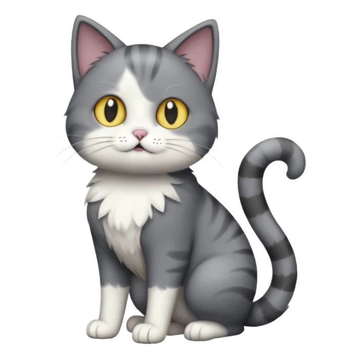 full body derpy looking large short hair dark grey and white cat sticker