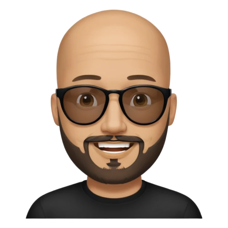 Bald man, wearing black fashion sunglasses, goatee beard sticker