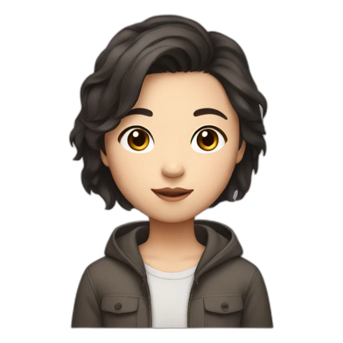 asian teen with fluffy short dark brown hair sticker