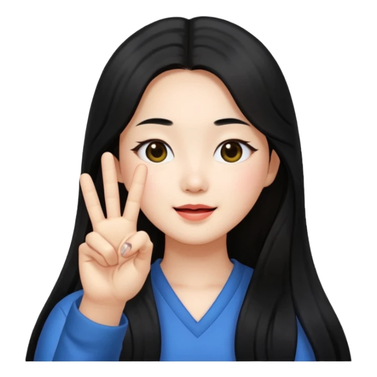 wonyoung as an apple-style emoji, cute pose, long hair, making a peace sign sticker