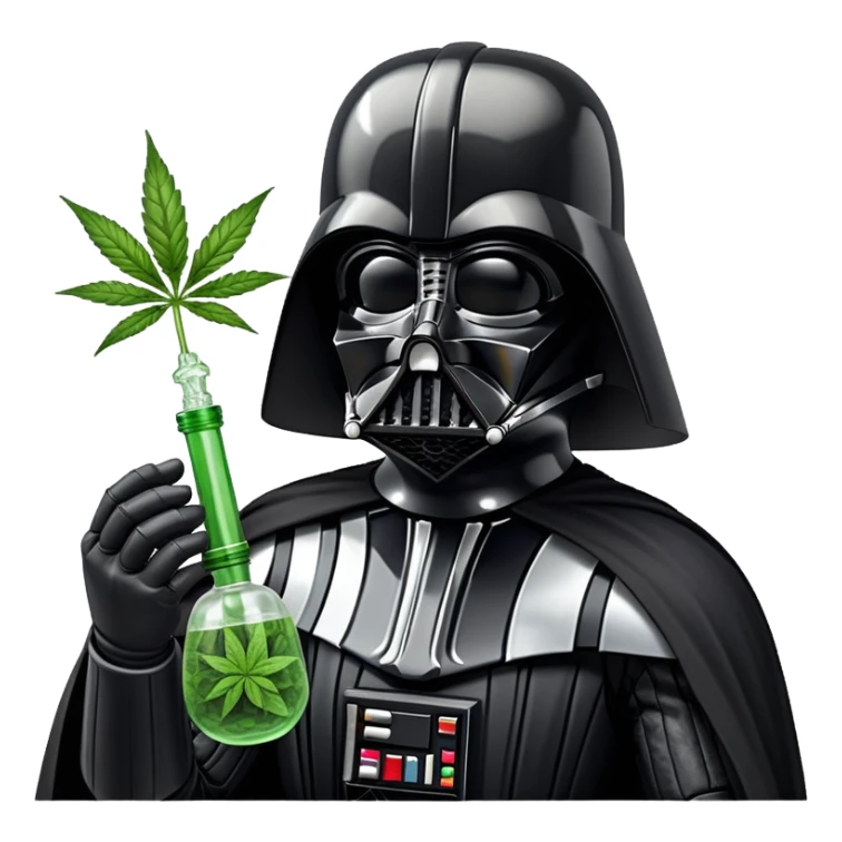 darth vader with a weed bong attached to his mask sticker