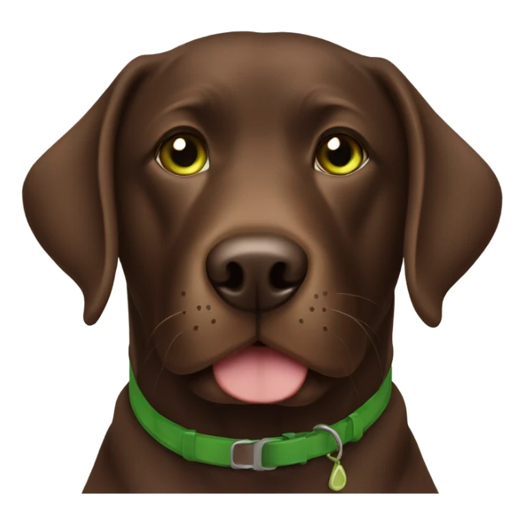 Chocolate lab with green collar sticker