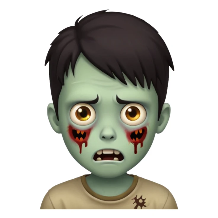 boy zombie with dark hair, surprised expression, emoji style sticker